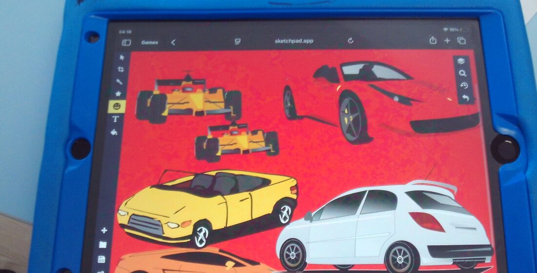 Learner combining shapes and patterns in digital artwork at Coombswood School to develop creativity and tech skills.