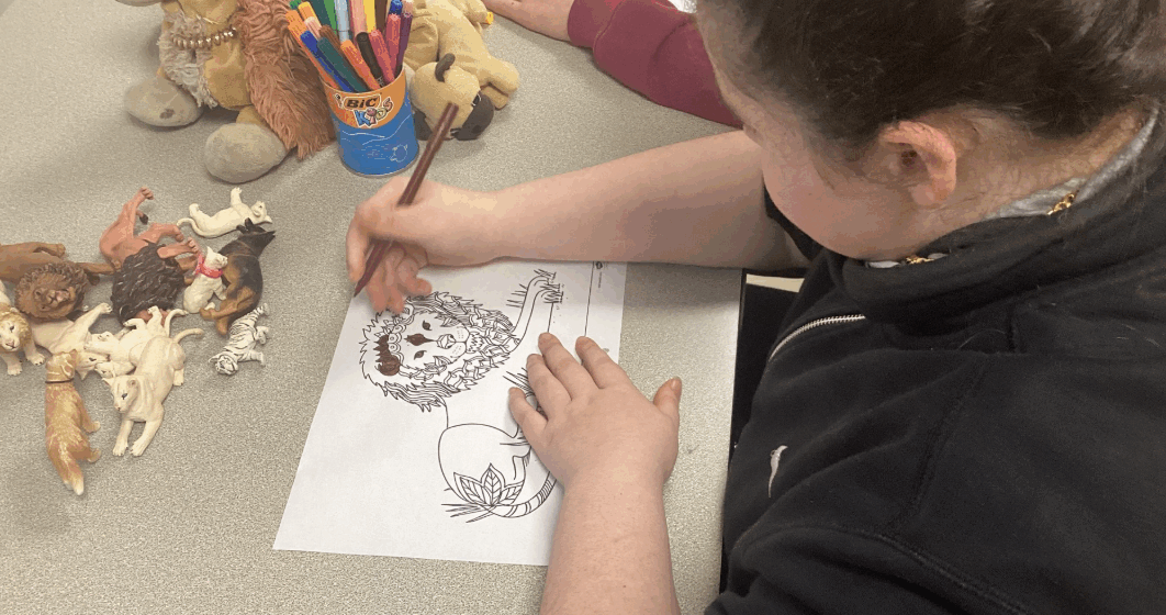 Our learners enjoying a calm moment during Wellbeing Wednesday colouring.