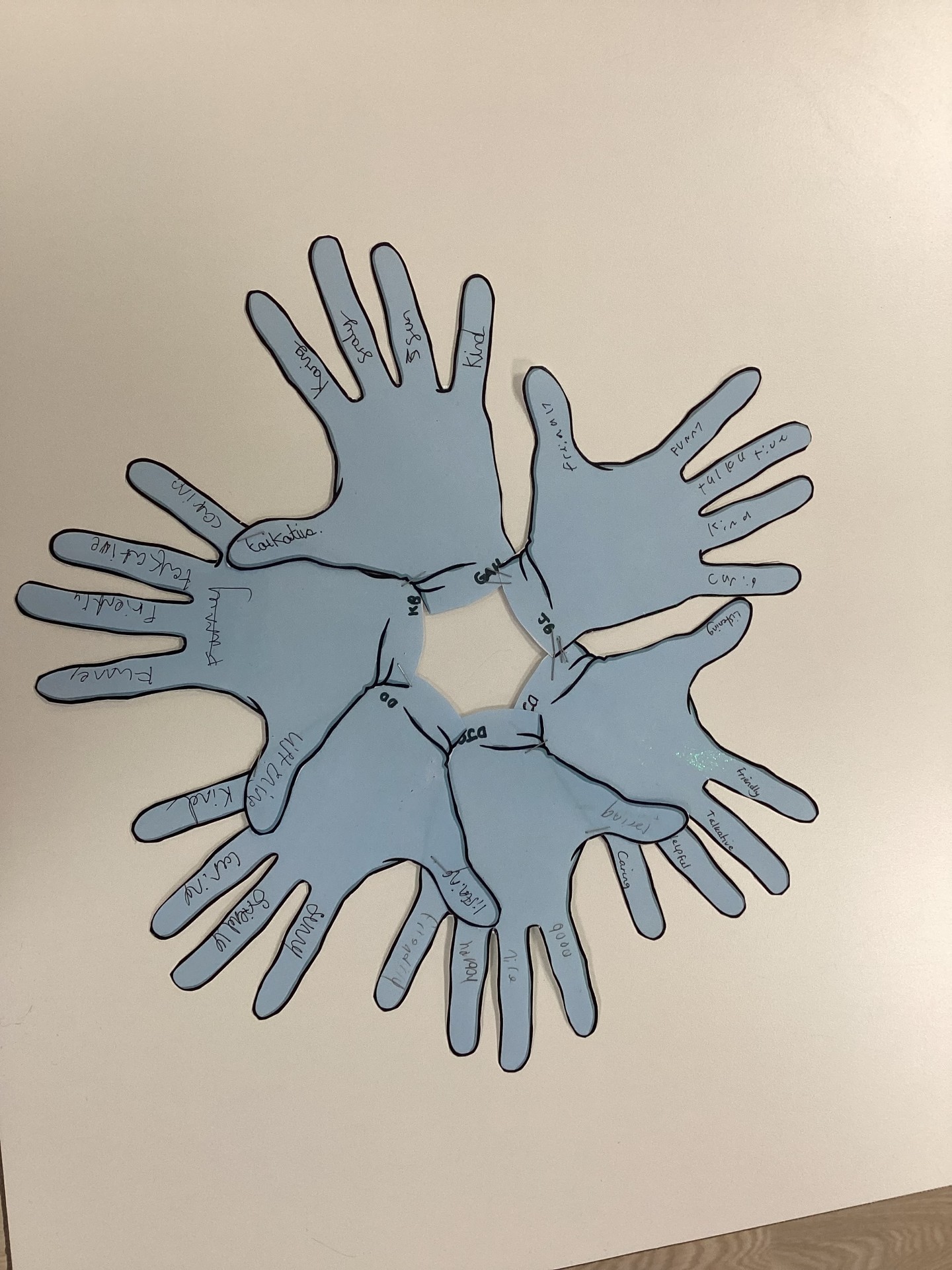 Completed Good Friend Hand Wreath display at Coombswood School, highlighting learners’ artwork celebrating kindness and inclusion.